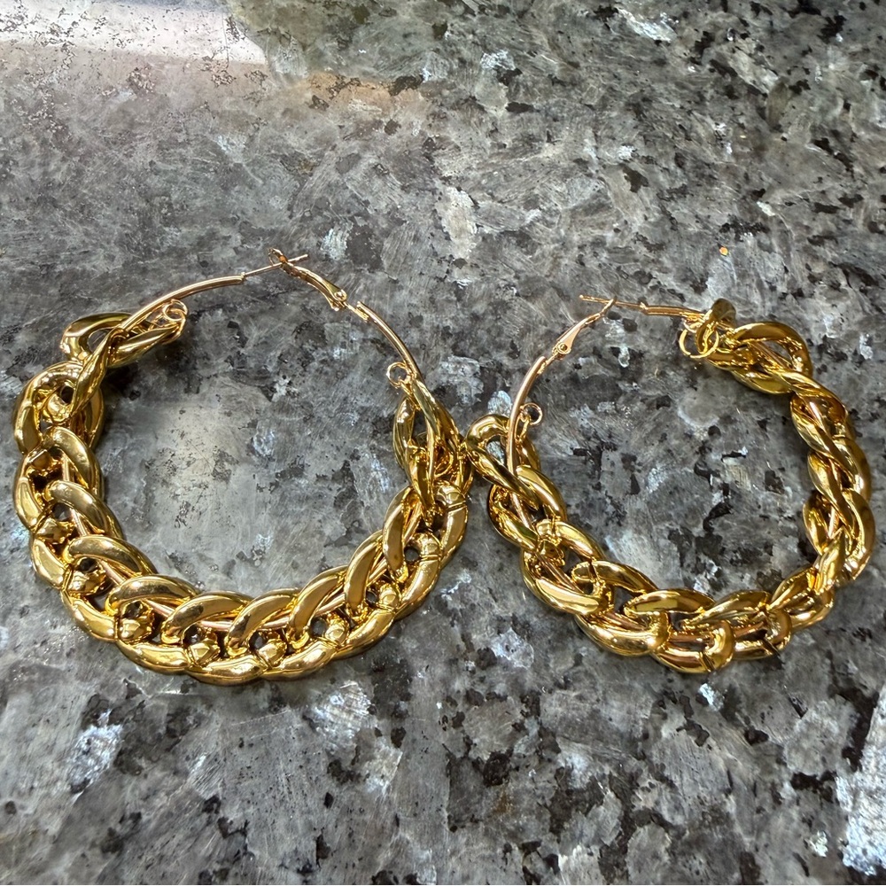 2/$29 or 3/$39 Large Gold Hoop Statement Chain Earrings - Picture 5 of 6